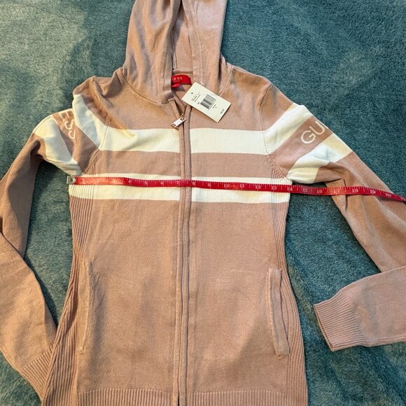 Guess Pink with White Stripes Full Zip Up Sweater Women's Size S. NWT - Picture 3 of 7